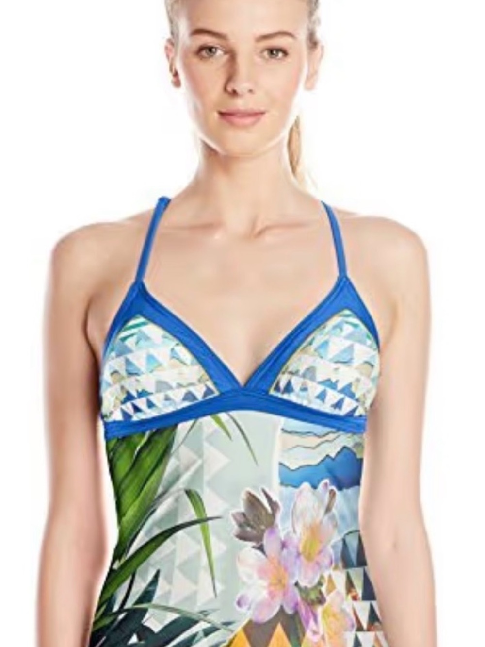 PrAna Tankini swim top in the vibrant
"Bluegrass Paradise" S